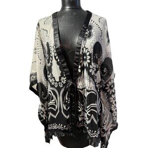 LANE BRYANT Black & White Floral Kimono Top | Size 14/16